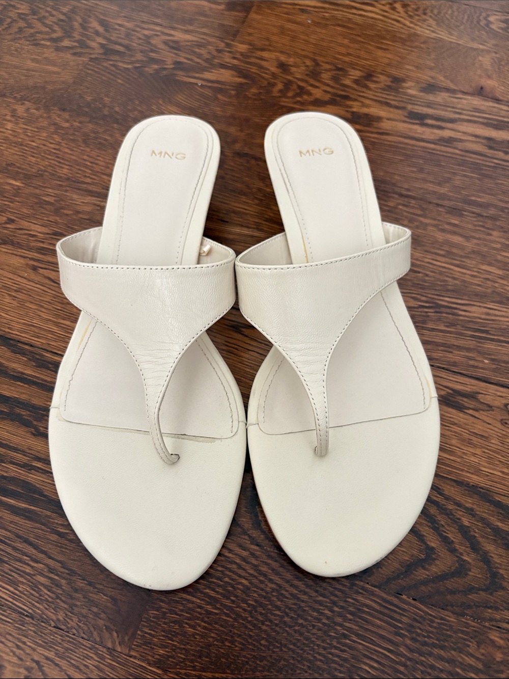 Mango Cream Leather Toe-Post Sandals